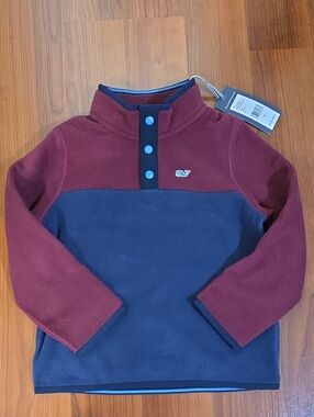Vineyard Vines Kids Two-Tone Fleece Pullover - Burgundy & Navy